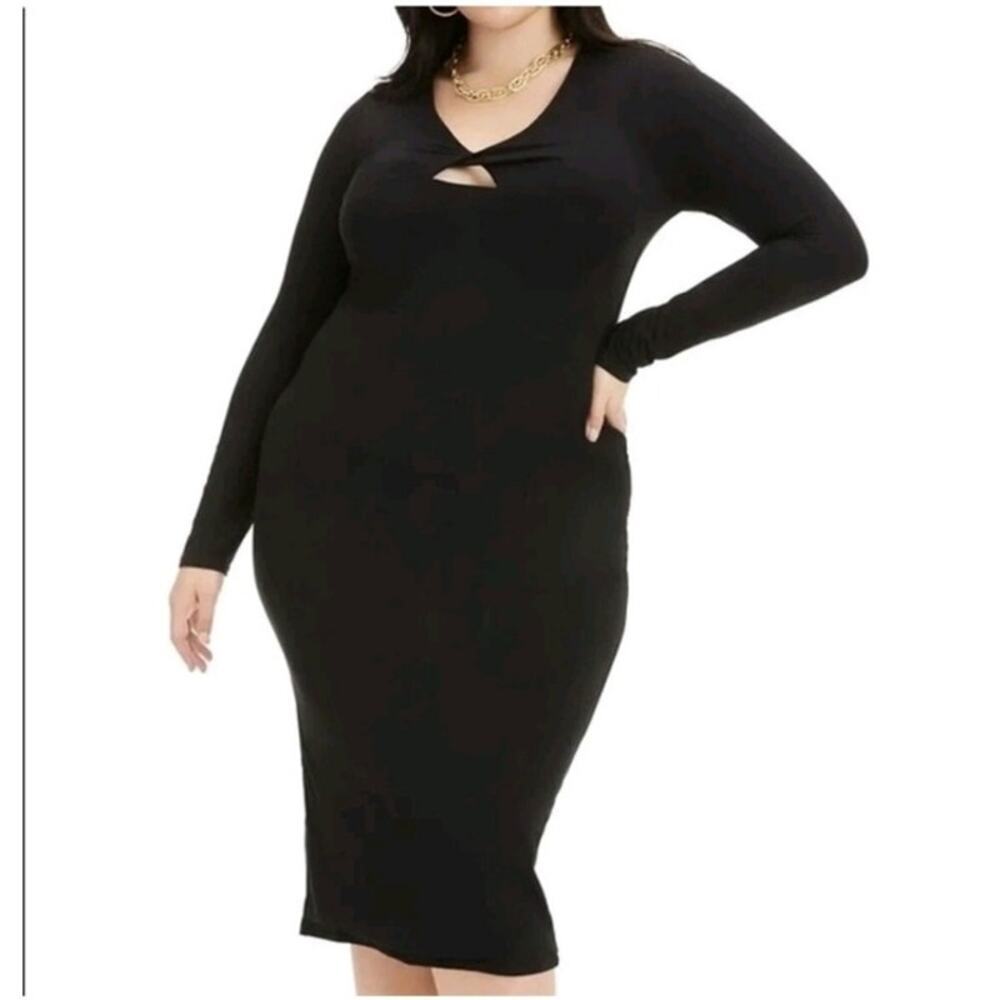 Good American Twist Peek A Boo Sheath Midi Dress 7 = 4X Bodycon Long Sleeve